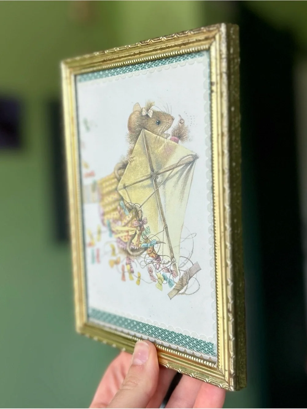 Vintage Mouse Art Print with Mouse Holding a Kite with Colorful Streamers